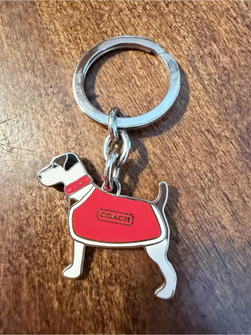 Coach Red & White Dog Keychain Charm - Enamel Logo Accent